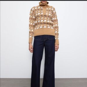 Zara Fuzzy Lamb Button Neck Sweater